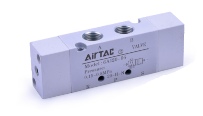 6A230E08T AIRTAC CONTROL VALVE, 6A2 SERIES, DOUBLE SOLENOID<BR>4 WAY 3 POSITION EXHAUST (OPEN) CENTER AIR PILOTED, 3/8"NPT, NONE